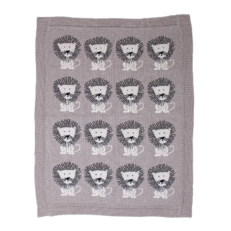 Lion King Light Grey Knitted 32" X 40" Baby Blanket - 32 x 40 - 32 x 40