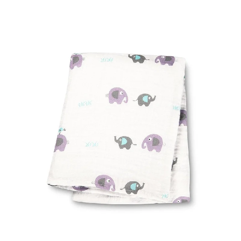 Lulujo Elephants on Parade Baby Muslin Cotton Swaddling Blanket