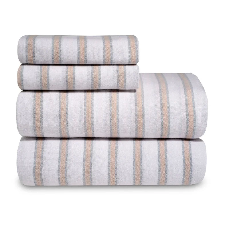 Martex Yarn Dyed Flannel Full Mini Tan Stripe Sheet Set