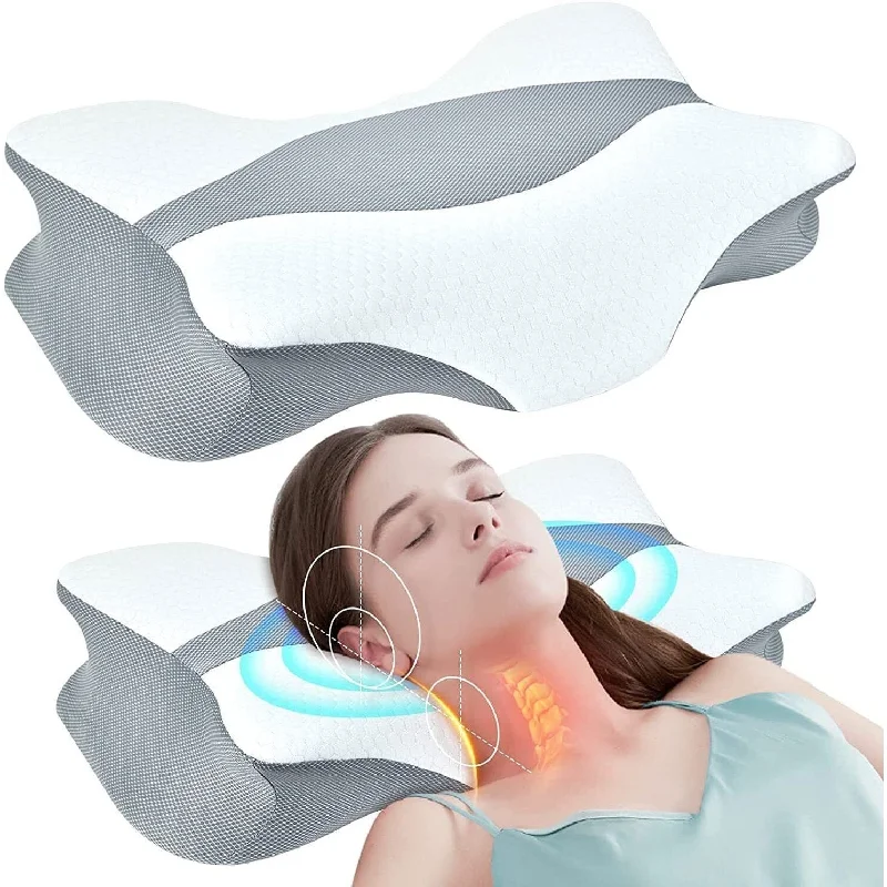 Memory Foam Bed Pillow for Neck Pain Relief - White and grey