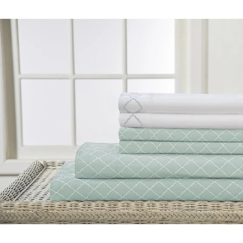 Microfiber Spa Blue Revina Print/Embroidered Bonus Sheet Set