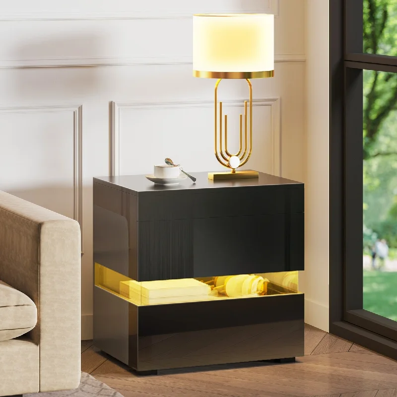 Moasis High Gloss 3 Drawers LED Nightstand 22" Bedside Table