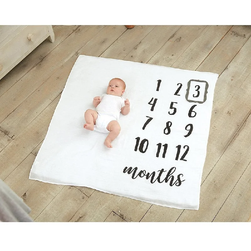 MUD PIE 47" x 47" Monthly Milestone Blanket Photo Prop Set White