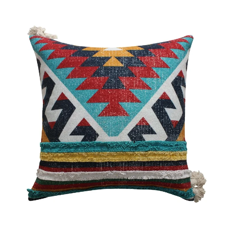 Multicolor 24 x 24 Square Handwoven Cotton Dhurrie Accent Sofa Throw Pillow