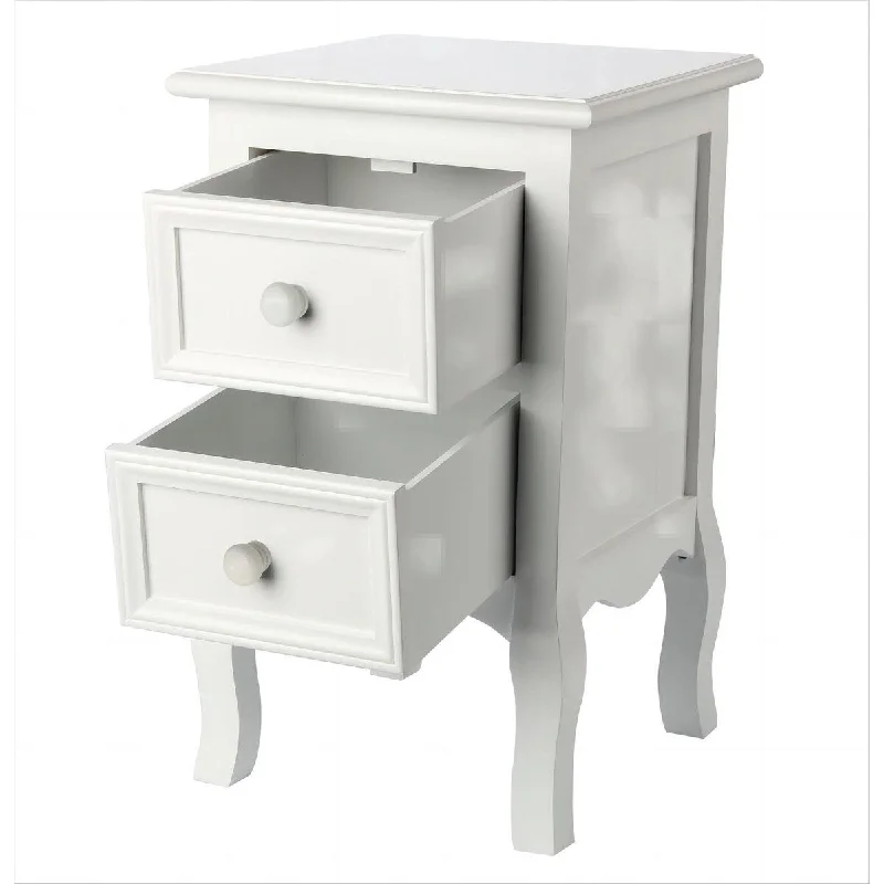 Nightstand 2 Drawers Organizer Storage Cabinet Accent Table Wooden Bedside Table with S-shape Table Legs for Bedroom