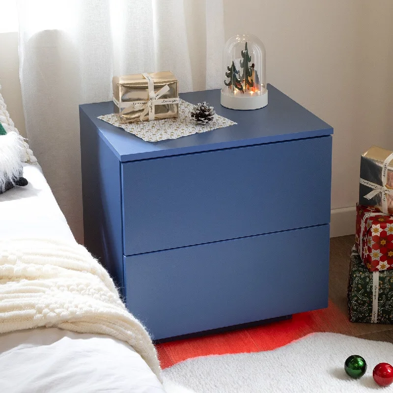 Nightstand Bedroom End Tables, Modern Blue Finish Night Stand