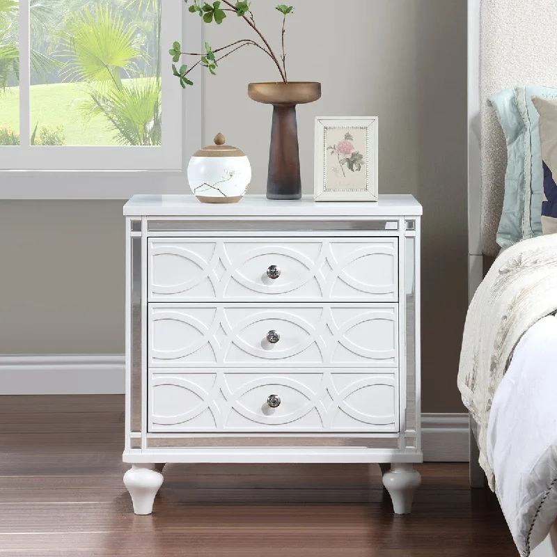 Nightstands White Bedside Table End Table with Mirror Frame Accents