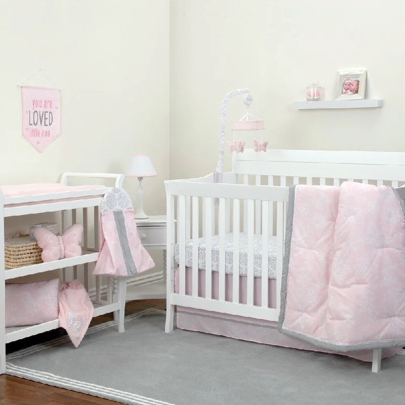 NoJo The Dreamer Collection 8pc Crib Bedding Set Floral Pink/Grey