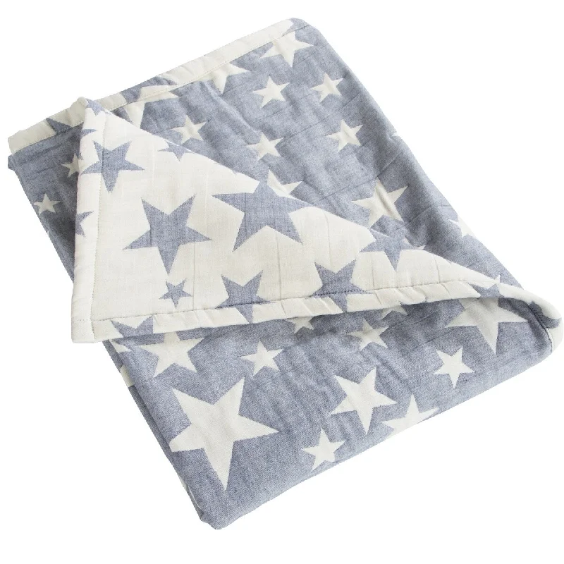 NTBAY Super Soft 3 Layer Muslin 100% Muslin Cotton Baby Blanket, Warm and Cozy Blanket-Star & Owl & Carriage Pattern (30" x 40")