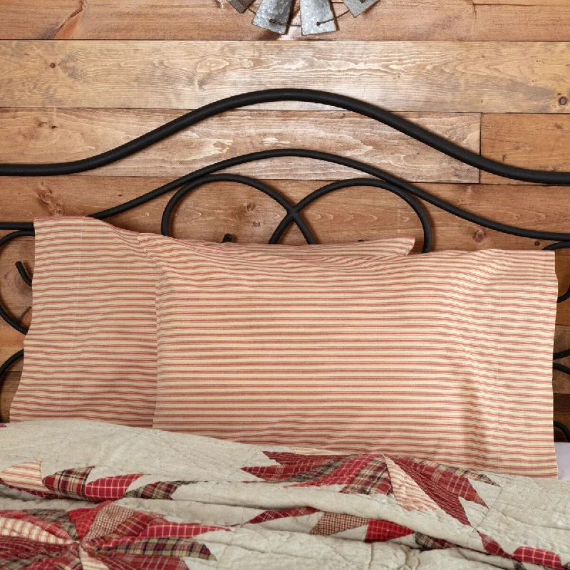 Ozark Red Ticking Stripe Pillow Case Set