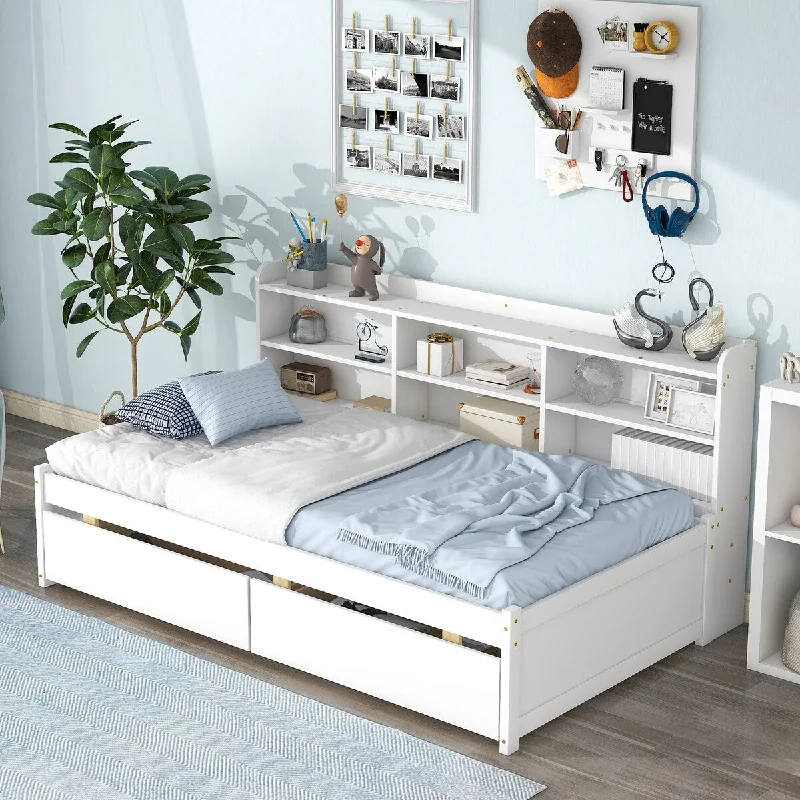 Pine Twin Bed with Bookcase & Drawers