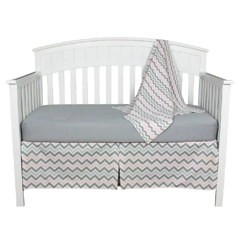 Pink and Gray Chevron 3-piece Zig Zag Baby Bedding Set with Sweater Blanket