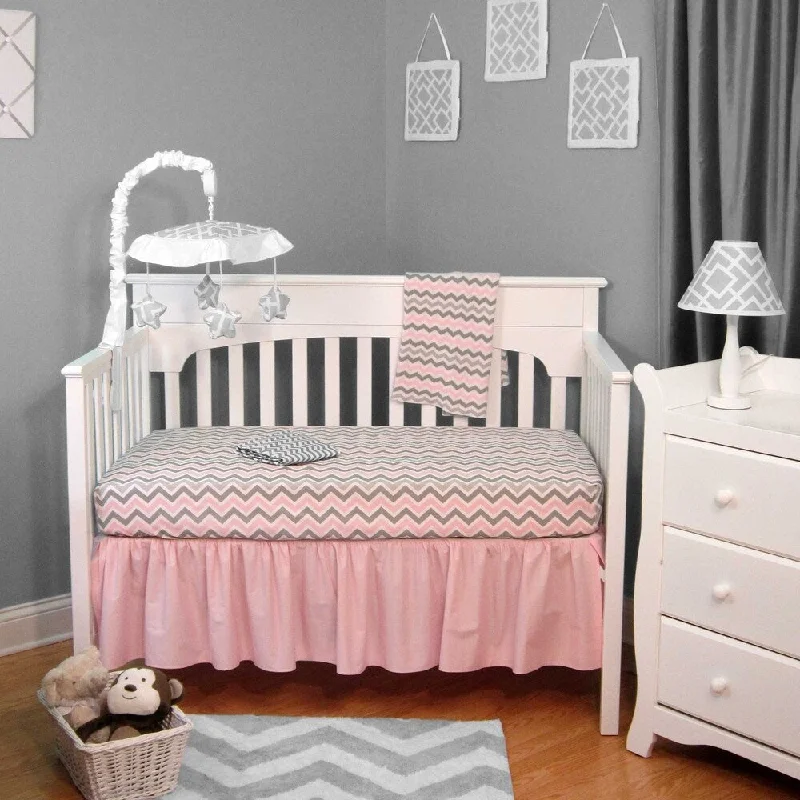 Pink and Gray Chevron 4-piece Crib Bedding Set