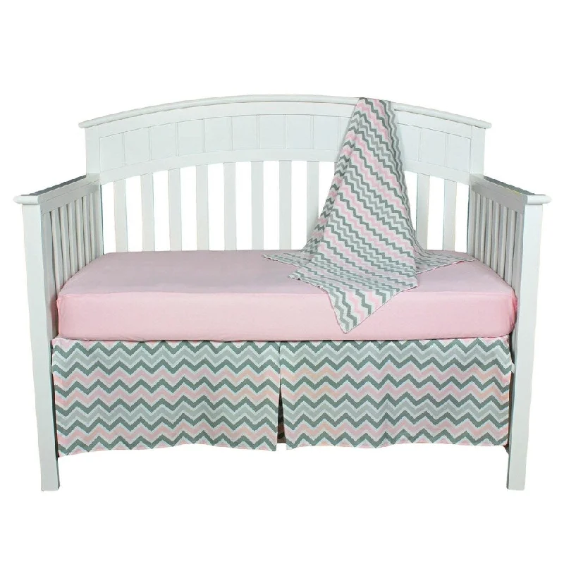 Pink/Grey Chevron Zig Zag Baby Bedding Set with Sweater Blanket