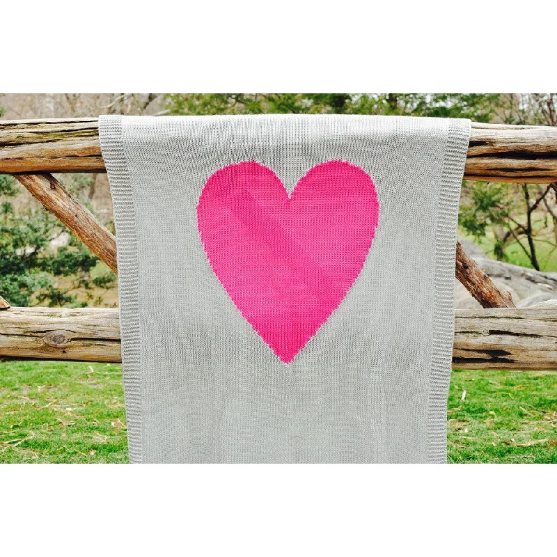 Pink Lemonade 'Baby Love' Grey Cotton Baby Blanket with Fuchsia Heart