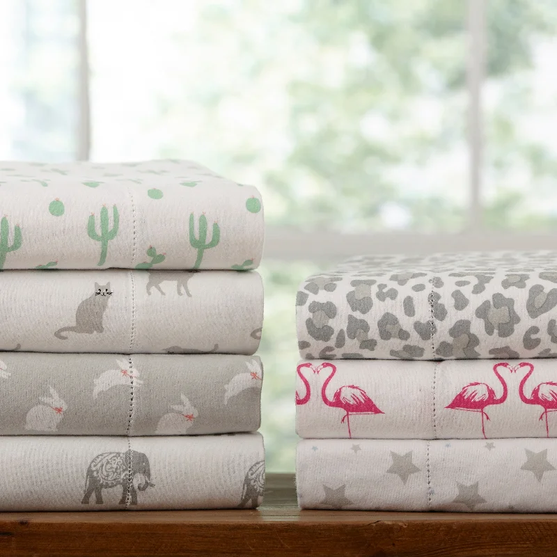 Pointehaven Printed Cotton Flannel Hemstitch Deep Pocket Bed Sheet Set