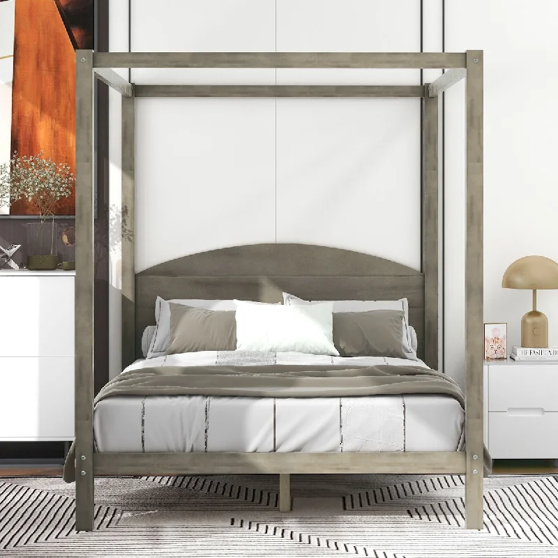 Queen Canopy Platform Bed with Headboard