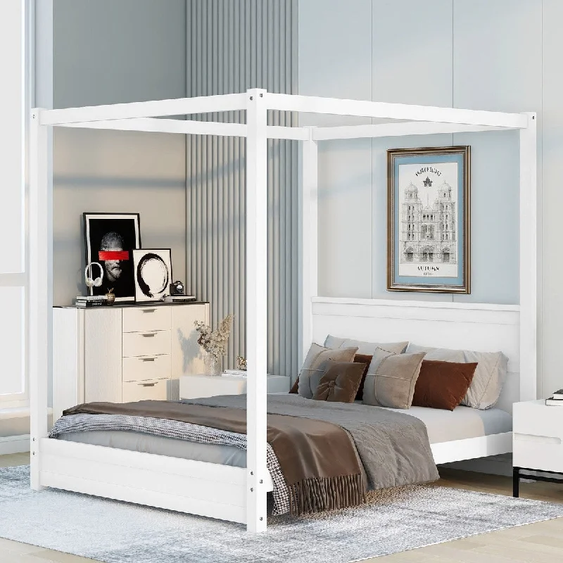 Queen Canopy Platform Bed with Headboard