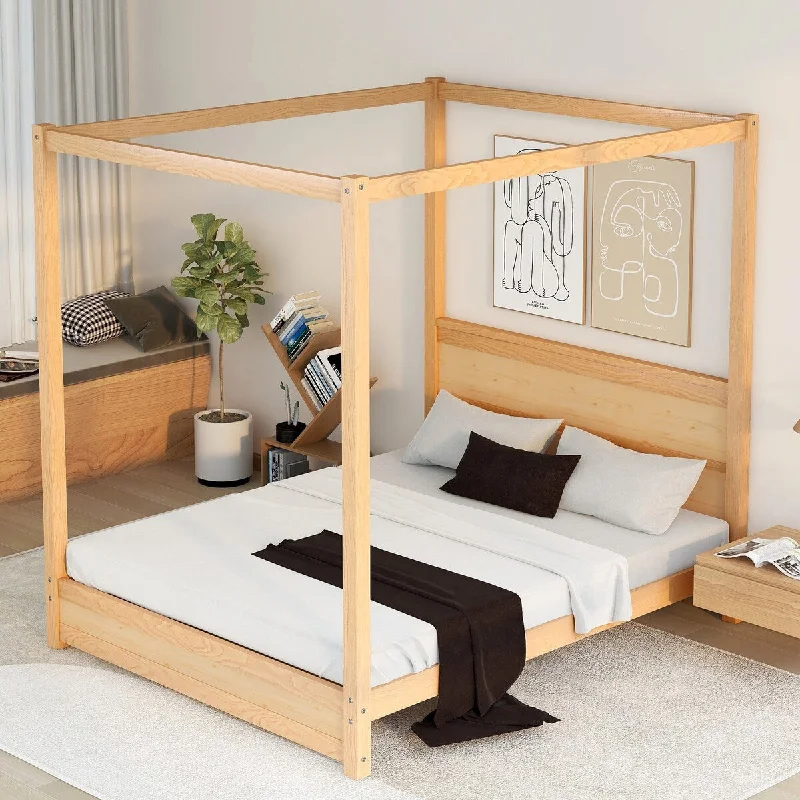 Queen Canopy Platform Bed with Headboard