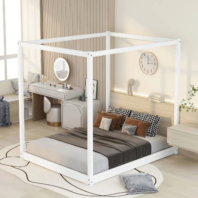 Queen Modern Wooden Canopy Platform Bed