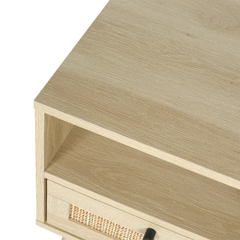 Rattan Nightstand Bedside Table with Rattan Drawers