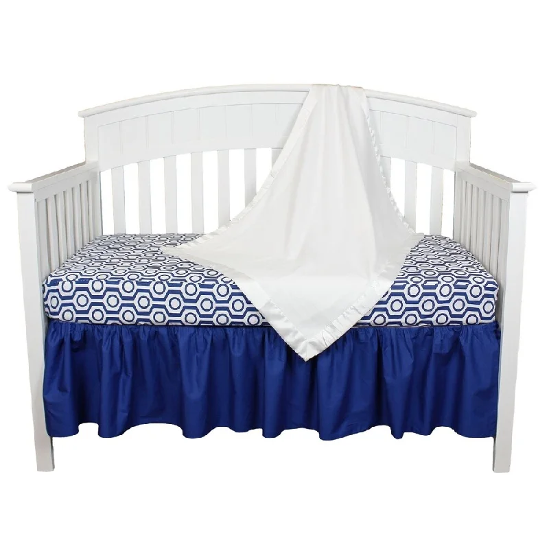 Royal Blue/White Geometric Modern Design 3-piece Baby Crib Bedding Set