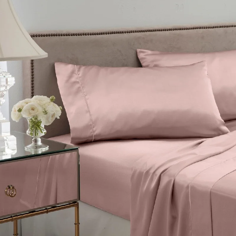 Seduction Satin Solid Cal King Rose Gold Sheet Set