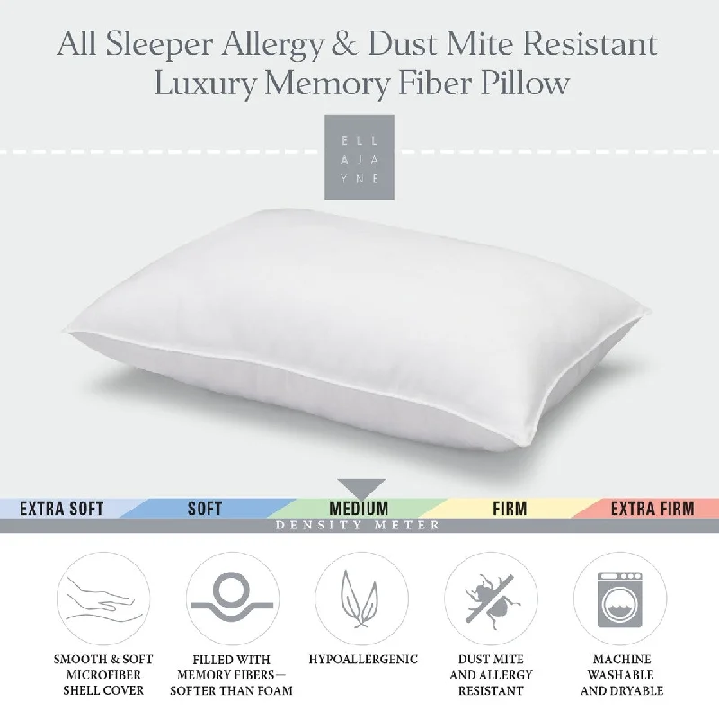 Signature Medium Density Plush Memory Fiber Allergy Resistant Pillow, for All Sleep Positions - King - White