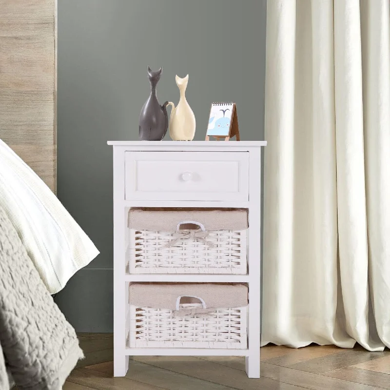 Storage Bedside Table, Drawer Nightstand with 2 Removable Baskets