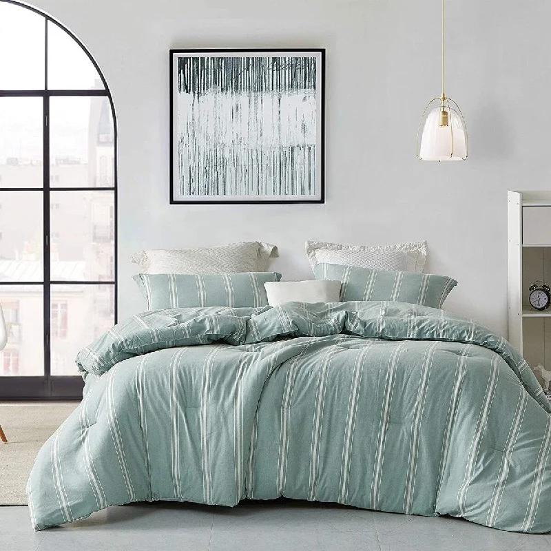 Striped Pistachio Mint Oversized Comforter - 100% Yarn Dyed Cotton