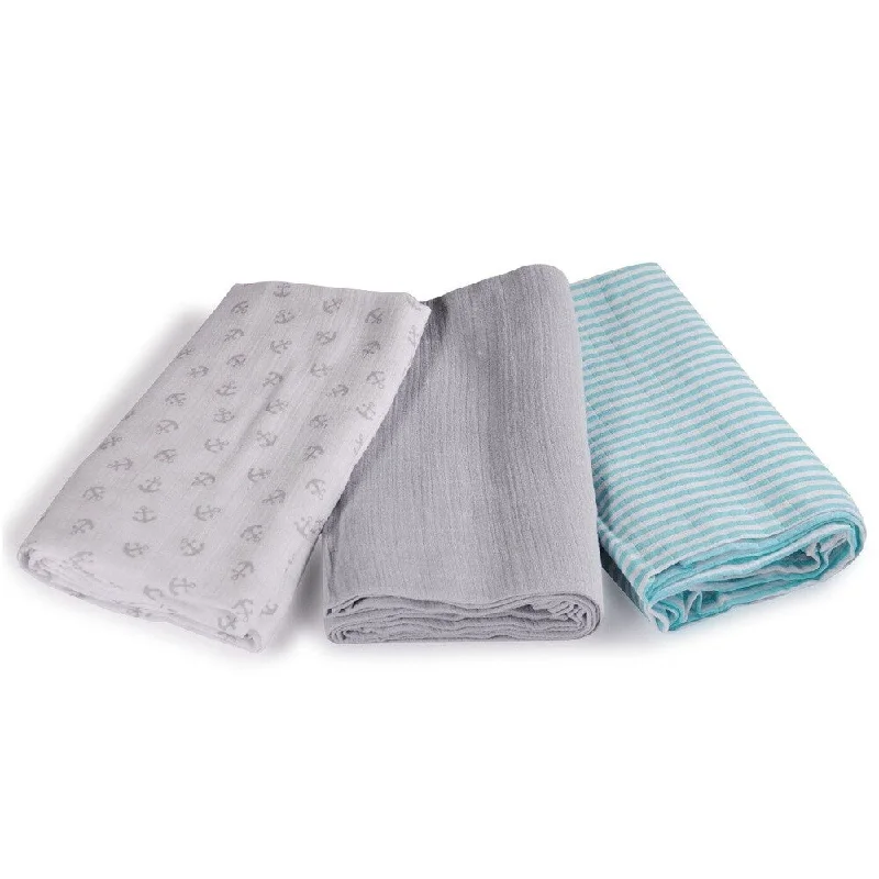 Summer Infant SwaddleMe Grey Cotton Muslin Anchors Small Blankets (Pack of 3)