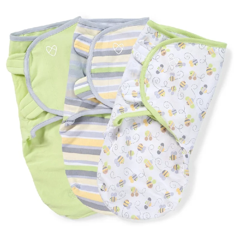 Summer Infant SwaddleMe Multicolored Cotton Kiddopotamus Natural Bee/Stripe/Sage Small/Medium Blankets (Pack of 3)