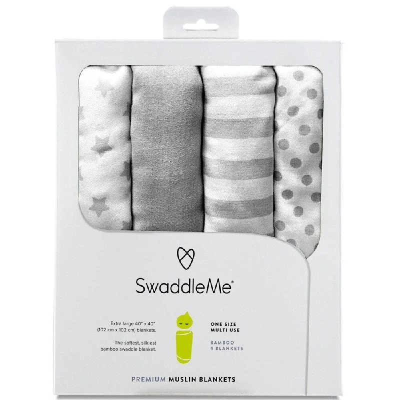 SwaddleMe Summer Infant Grey Stripes and Dots Muslin 4-piece Small Blanket Set