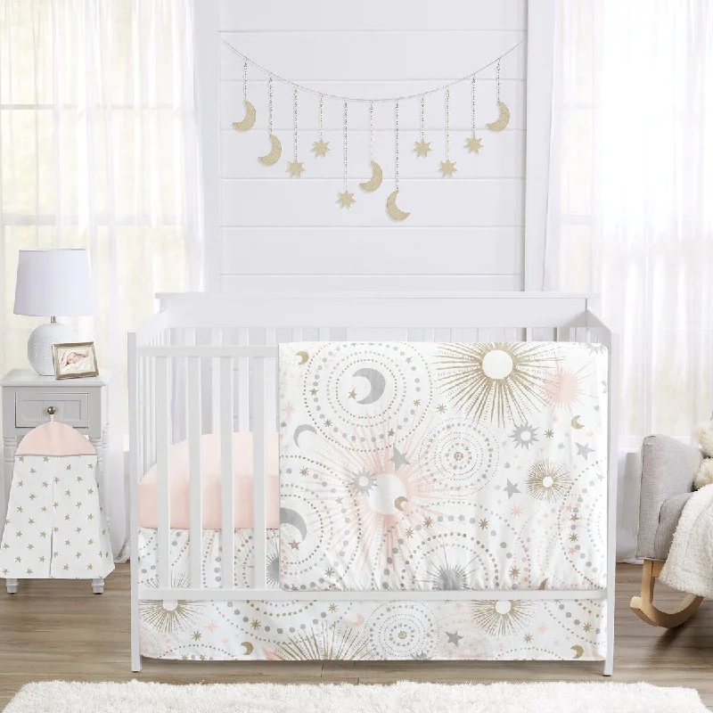 Sweet Jojo Designs Blush Pink Gold Star and Moon Girl 5-piece Nursery Crib Bedding Set Grey Celestial Sky Stars Gray Shabby Chic