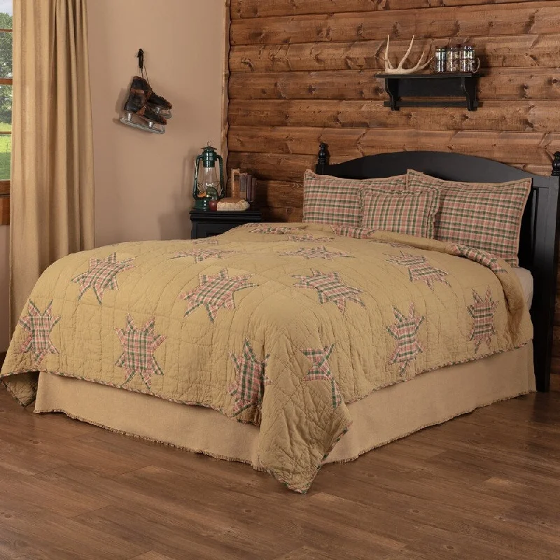 Tan Rustic Bedding VHC Rustic Star Quilt Set Cotton Star Patchwork Chambray (Quilt, Sham, Pillow Cover)