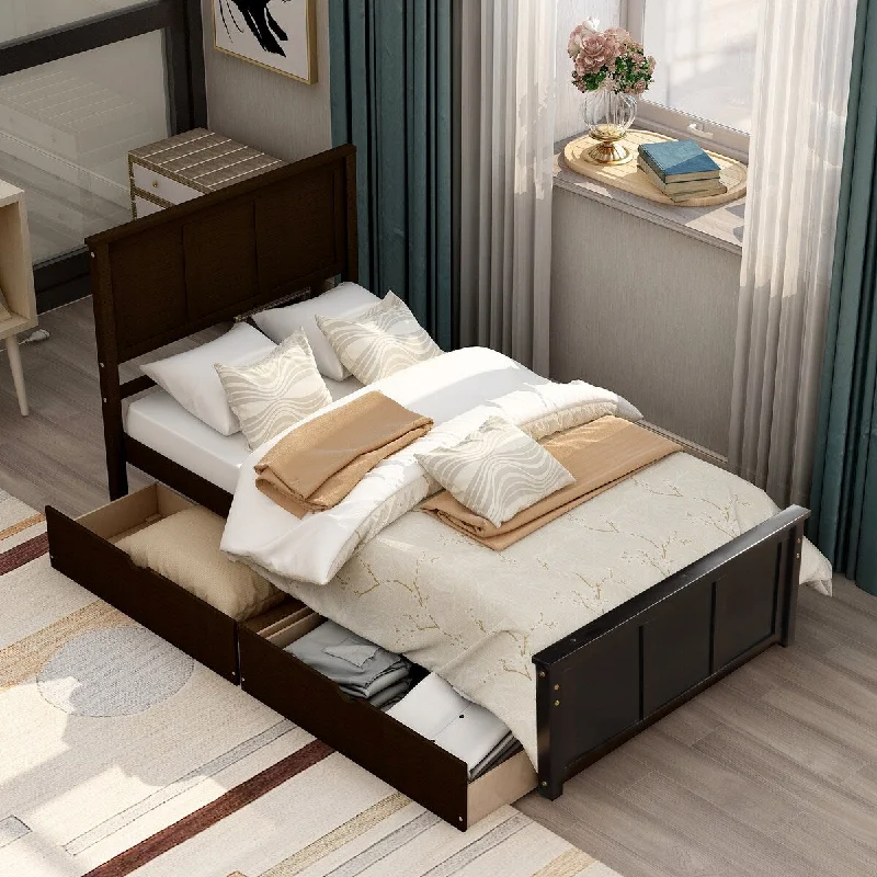 Twin Platform Storage Bed with Drawers & Wheels