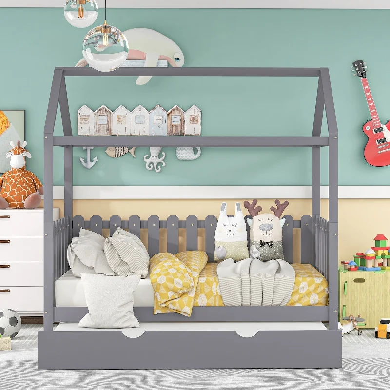 Twin Wood Floor Bunk Bed with Slide