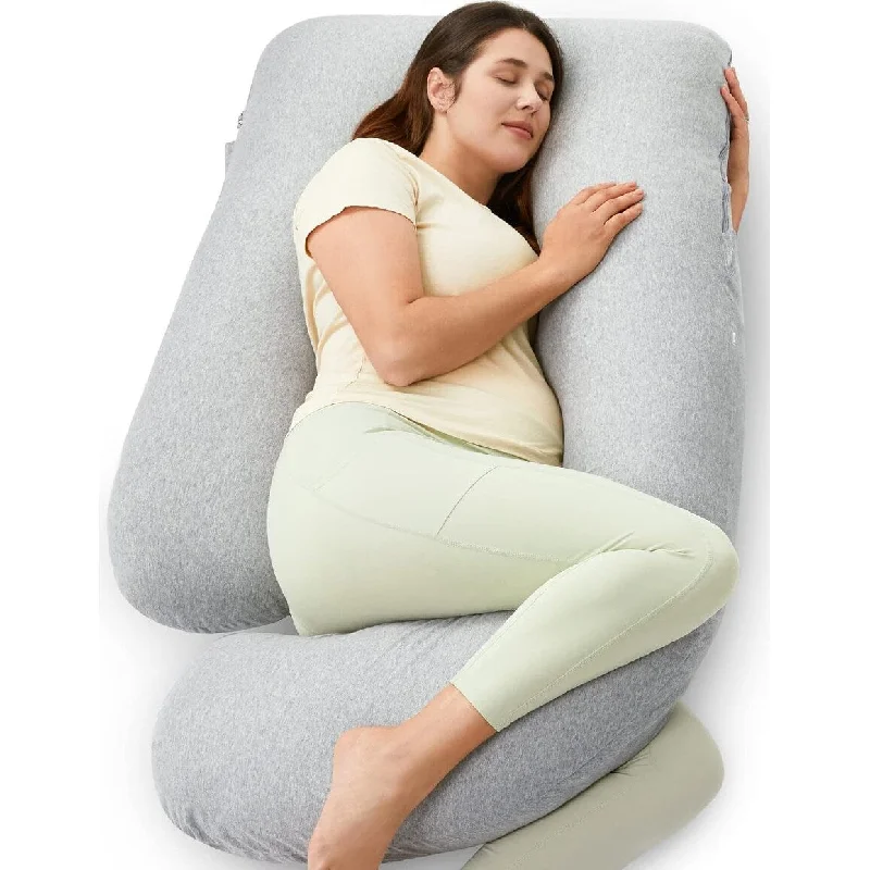 U Shaped Full Body Maternity Pillow with Removable Cover - Hatha Grey