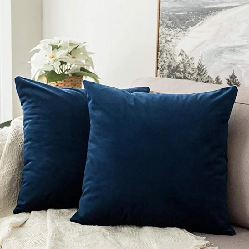 Velvet Soft Solid Dark Blue Pillow Covers 2 Pack 18 x 18