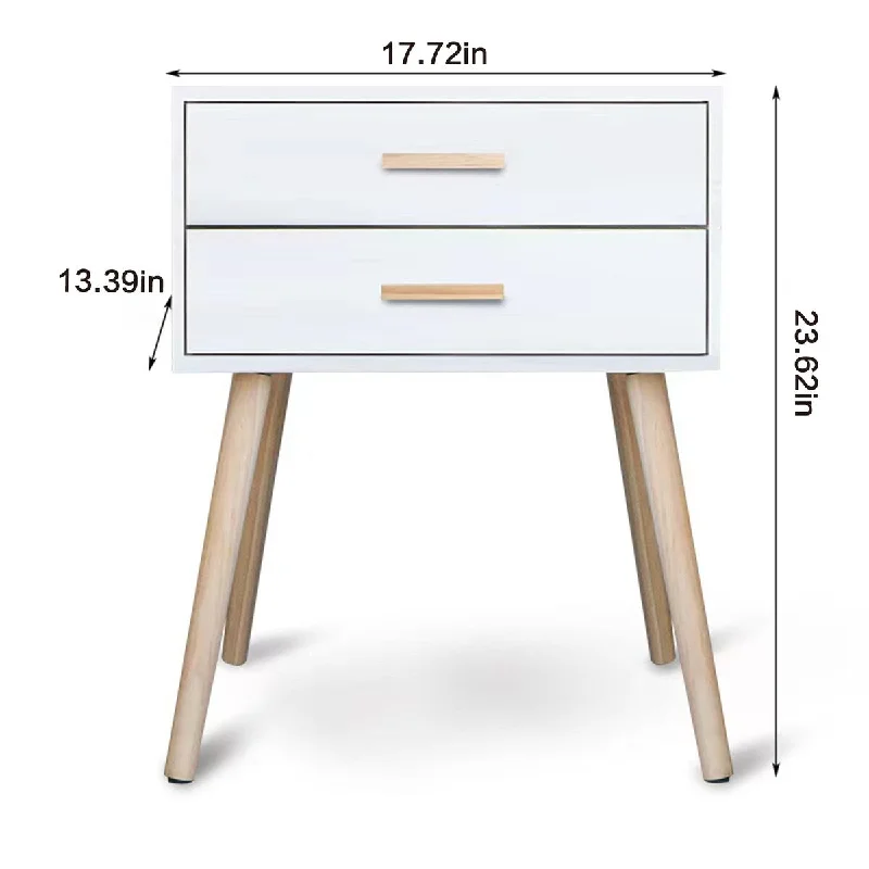 White Bedside Table Storage Cabinet Side Table with 2 Drawers