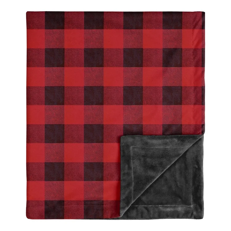 Woodland Buffalo Plaid Collection Boy Baby Receiving Security Swaddle Blanket - Red and Black Rustic Country Lumberjack