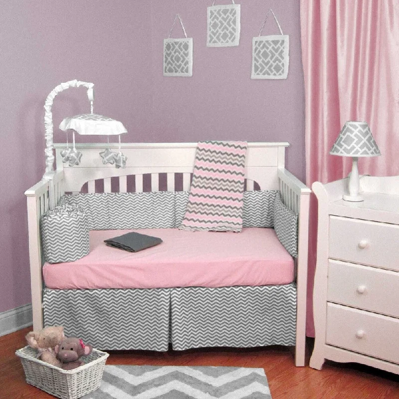 Zig Zag Pink & Grey Chevron 4-piece Baby Crib Bedding Set