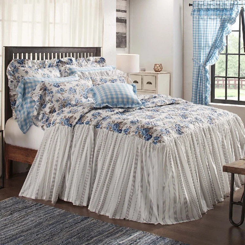 Annie Blue Floral Ruffled King Coverlet