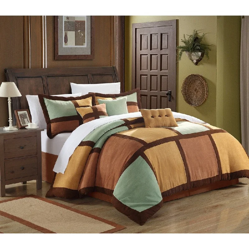 Chic Home Diana 11-Piece Green Microsuede Patchwork Comforter Set