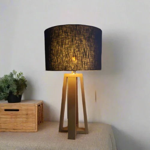 Bamboo Table Lamp in Linen Lampshade