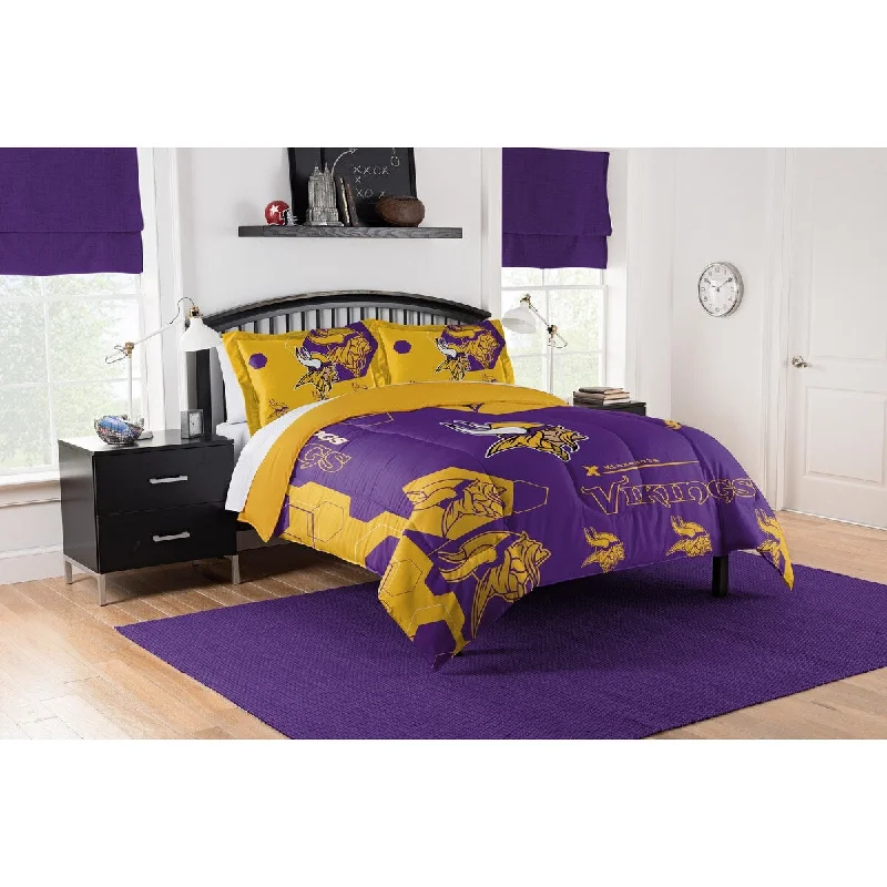 NFL 858 Vikings Hexagon King Printed Comforter & Shams Set