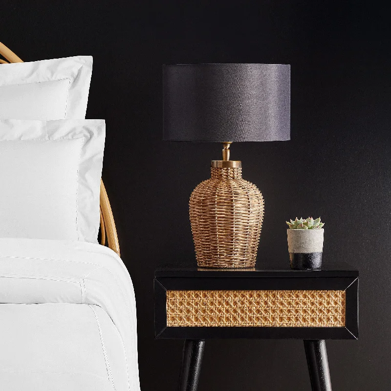 Smaller Rattle table lamp in natural cane