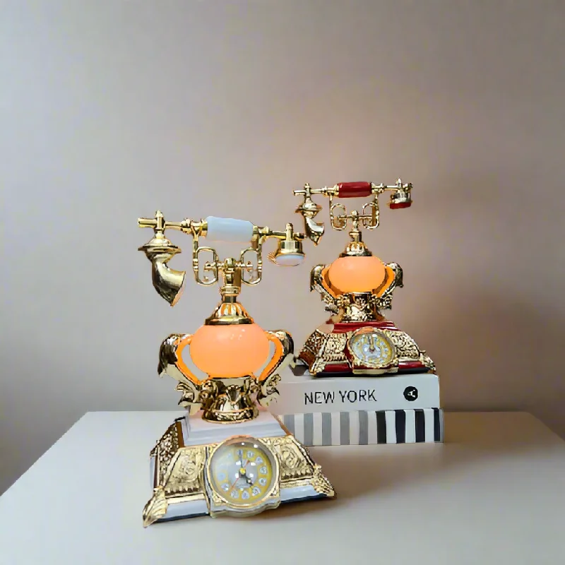 Vintage Style Telephone Table Lamp With Alarm Clock