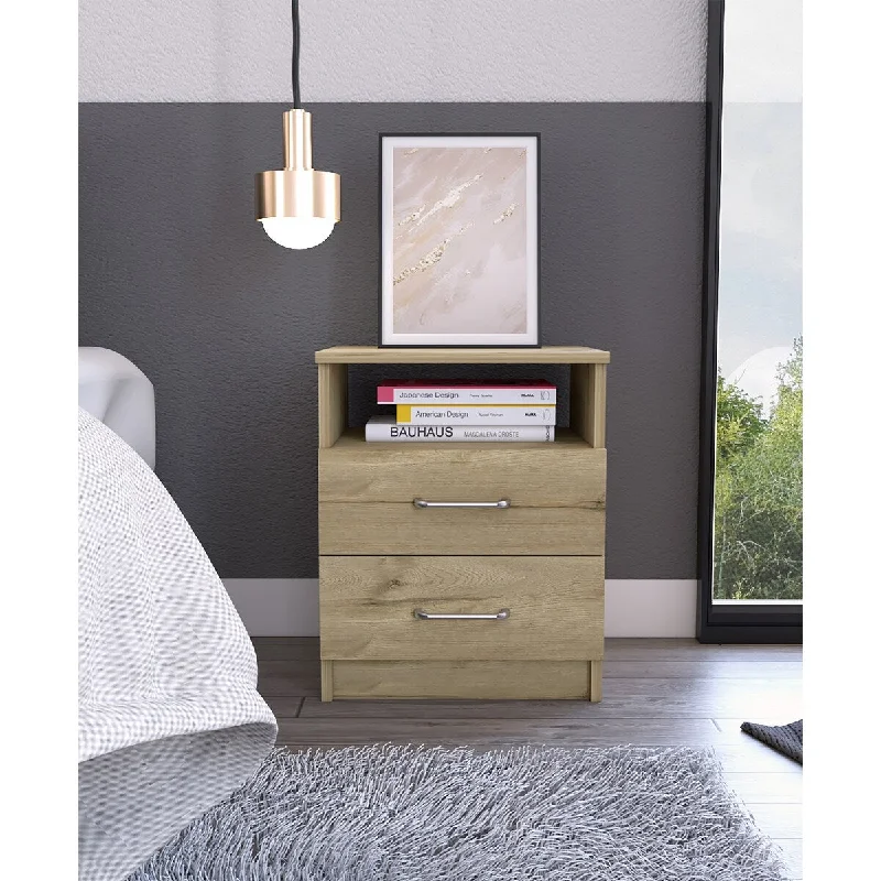 2-Drawer 1-Shelf Rectangle Nightstand Light Oak