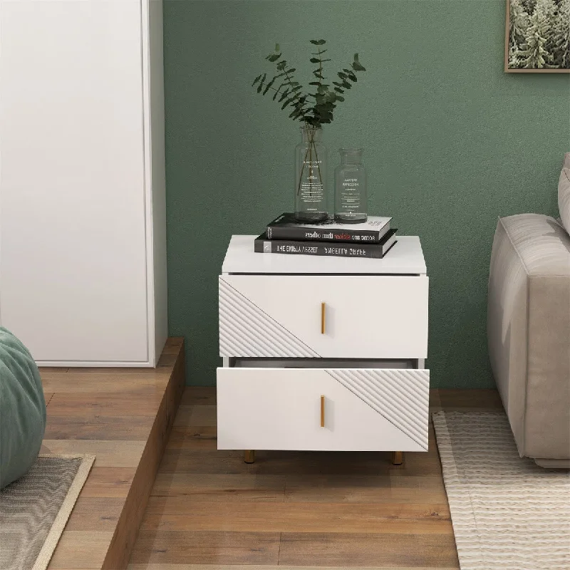 2 Drawer Nightstands with Modern Design for living room or hallway，White